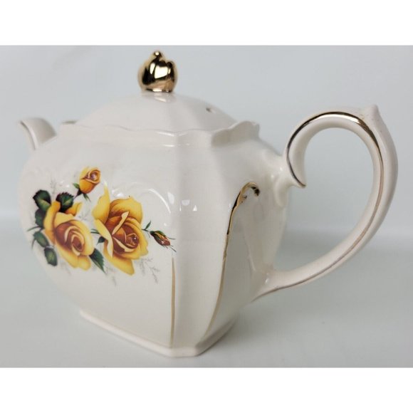 Vintage‎ Sadler England Cube Teapot Yellow Roses w. Gold Trim - Picture 8 of 15